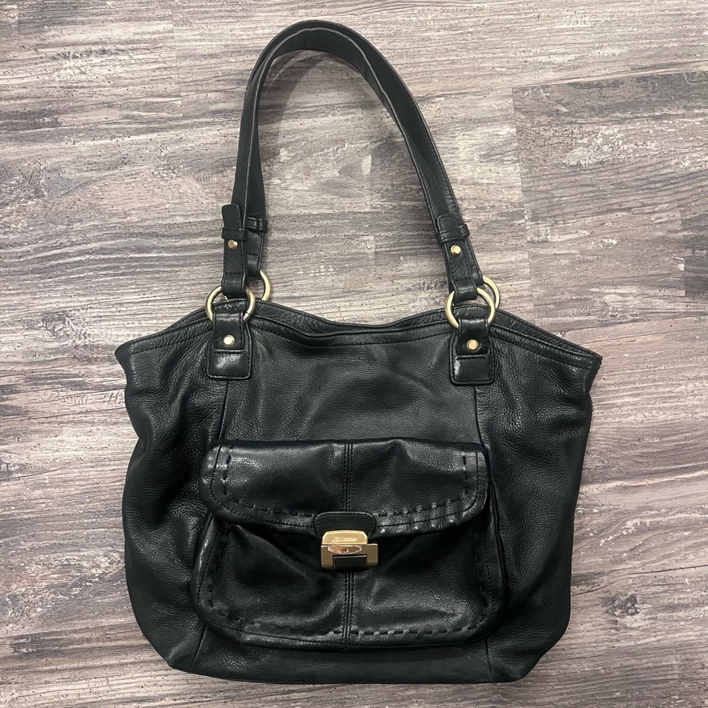 B. Makowsky Black Leather Shoulder Bag